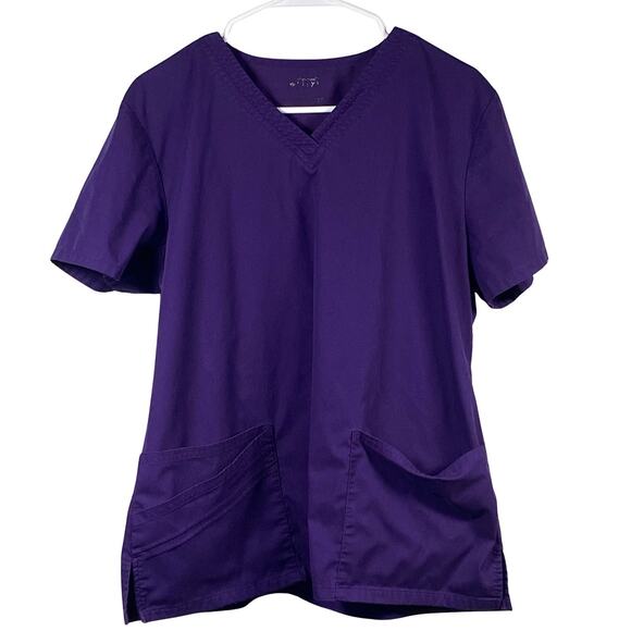 Cherokee Luxe Scrub Top Womens Size Medium Purple Grape V-Neck Medical Vet - Picture 1 of 4